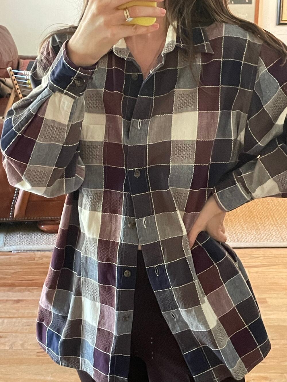 Vintage Checked Plaid Button Down Navy Purple Olive